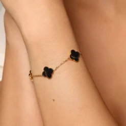 Black-Gold Clover Armband | 18K vergoldet