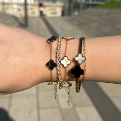 Black-White Clover Armreif | 18K vergoldet