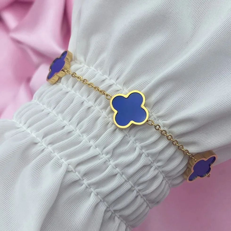 Blue Clover Armband | 18K vergoldet