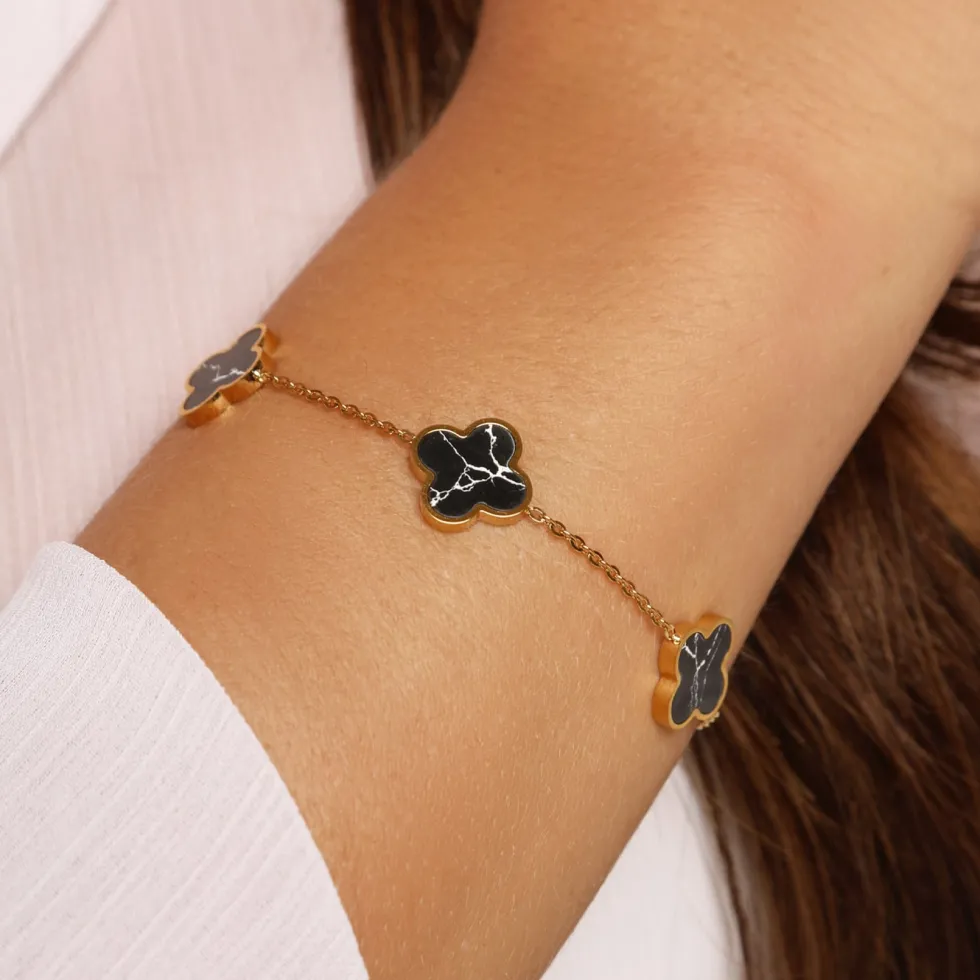 Clover Marmor Armband | 18K vergoldet