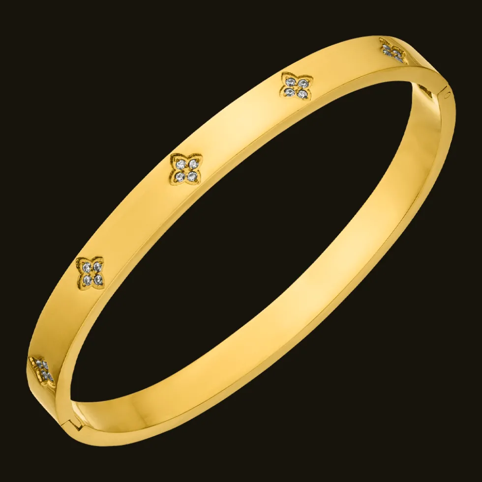 Clover Stone Armreif | 18K vergoldet