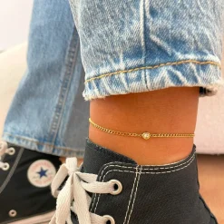 One Stone Fußkette | 18K vergoldet