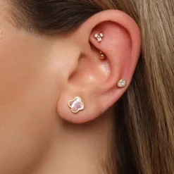 Rosa Perlmutt Clover Ohrstecker | 18K vergoldet